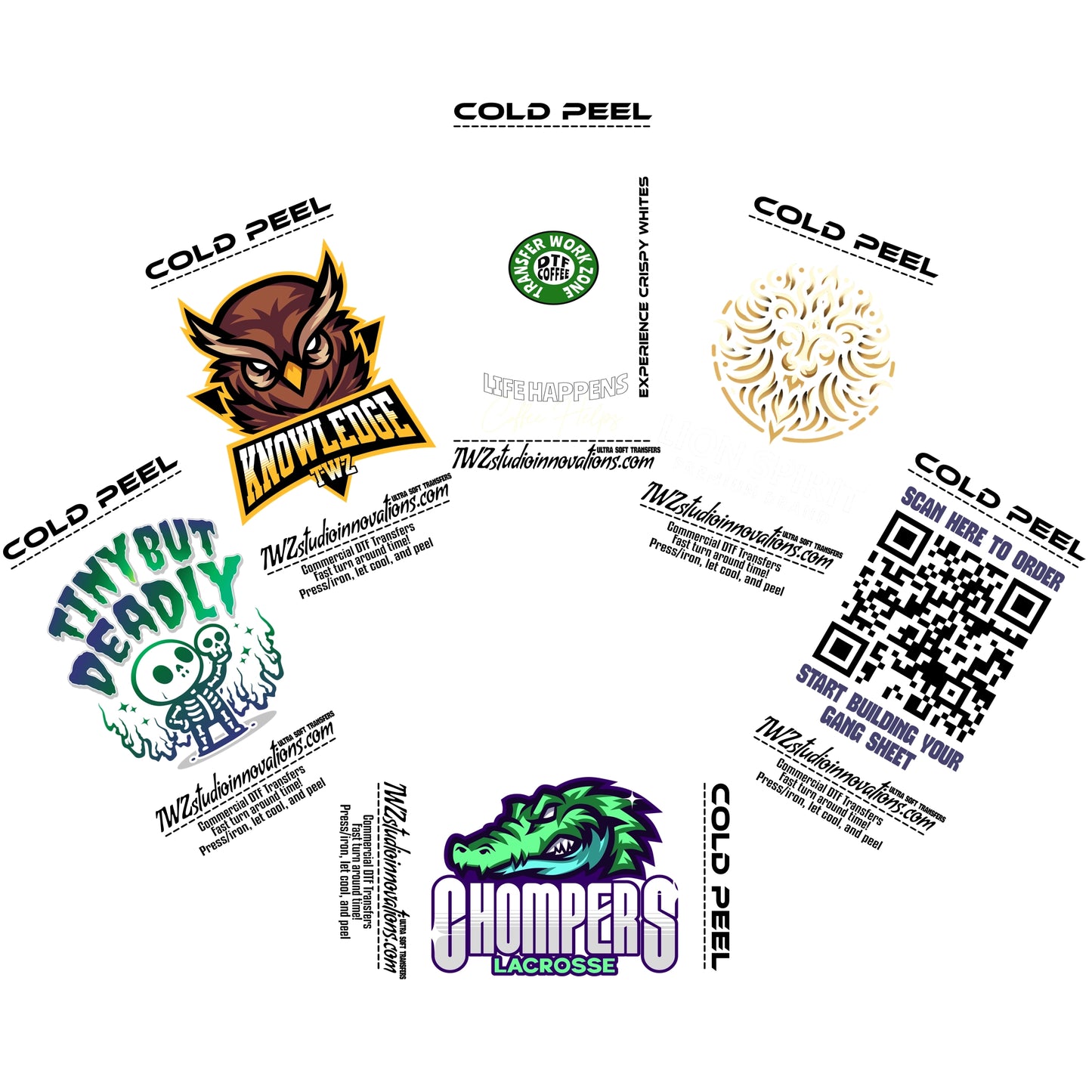 TWZ DTF Transfer Samples (6 small samples per pack) 1 quantity per customer.